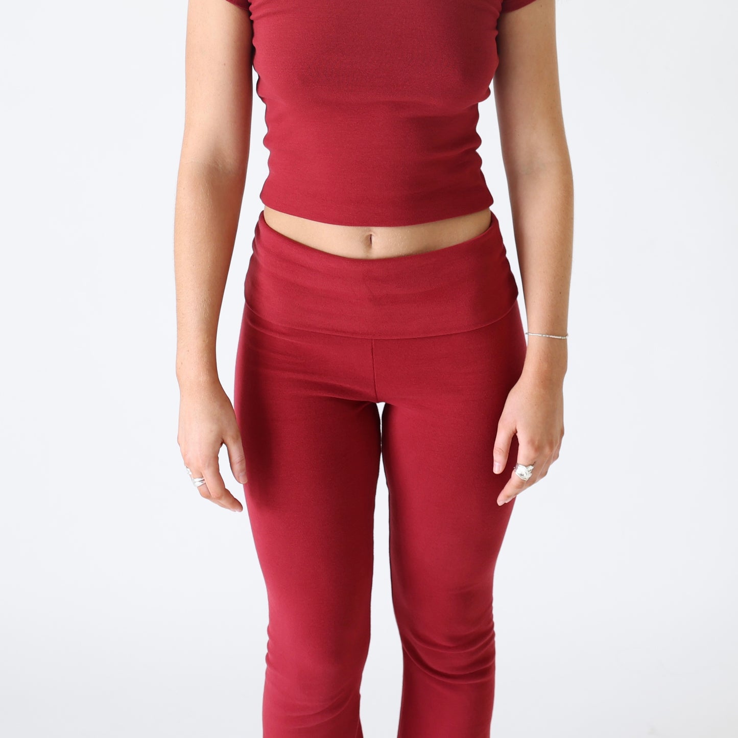Halo Pants in Burgundy - Foldover waistband design