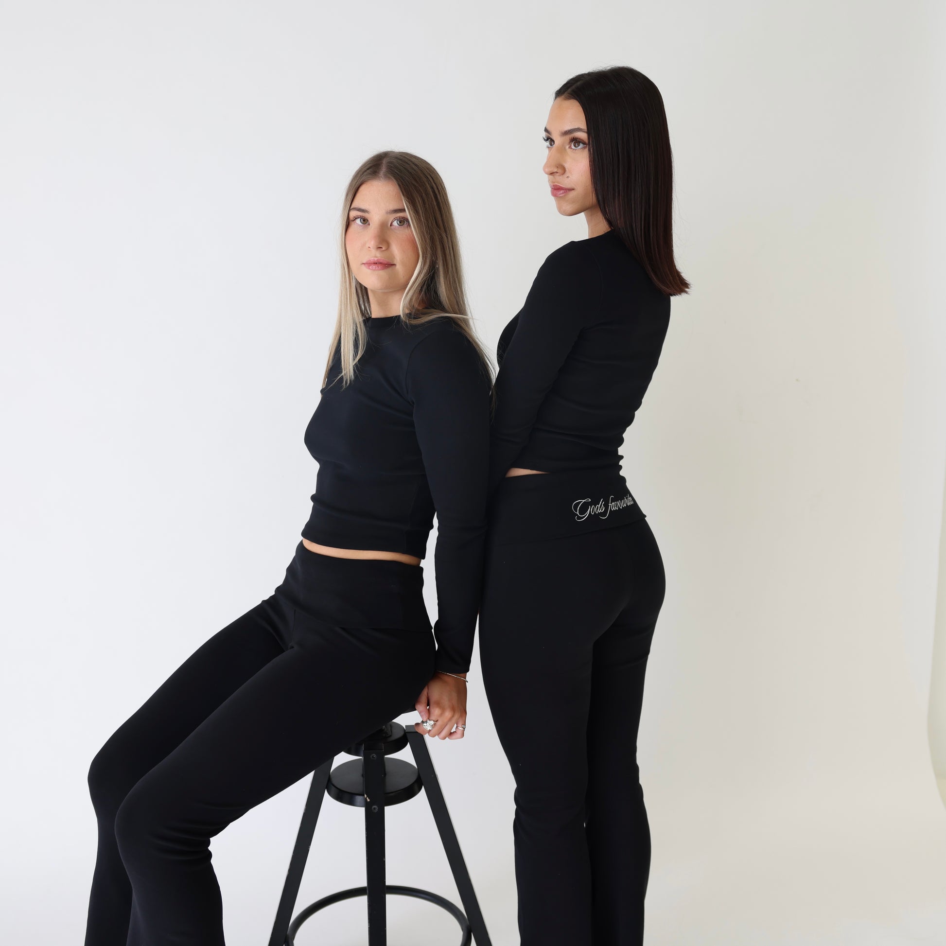 ‘Aleia’ Long sleeve tee in black - both models