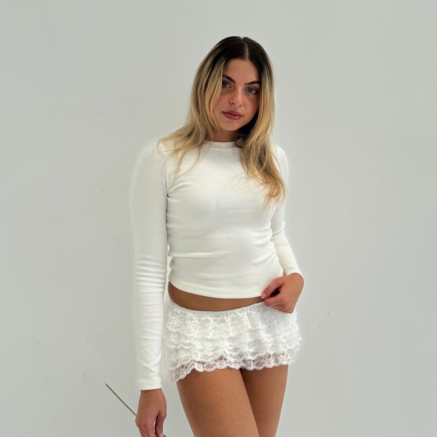 ‘Aleia’ Long sleeve tee in off white - 2nd model