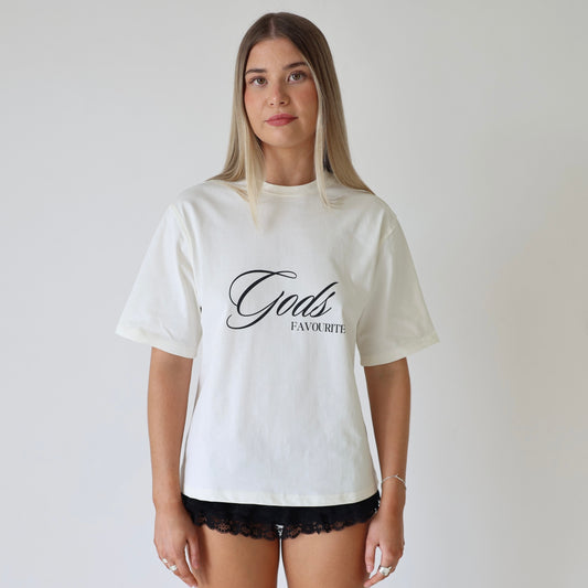 Oversized “Gods Favourite” Signature Tee in Off-White